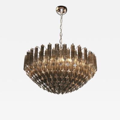 Modernist Smoked Grey Six Tier Murano Triedre Cut Glass Chandelier