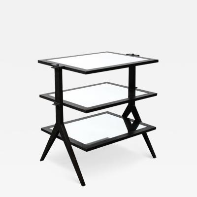 Modernist Solid Bronze Three Tier Occasional Table with Mirrored Glass Shelves