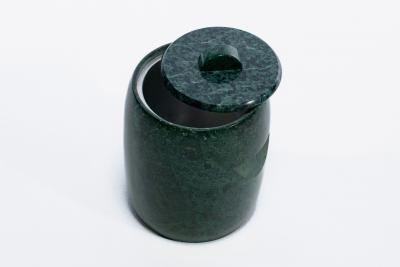 Modernist Speckled Green Marble Ice Bucket with Ivory Vein Detail c 1970s