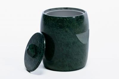 Modernist Speckled Green Marble Ice Bucket with Ivory Vein Detail c 1970s