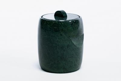 Modernist Speckled Green Marble Ice Bucket with Ivory Vein Detail c 1970s