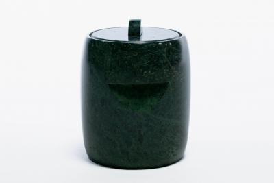 Modernist Speckled Green Marble Ice Bucket with Ivory Vein Detail c 1970s