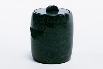 Modernist Speckled Green Marble Ice Bucket with Ivory Vein Detail c 1970s