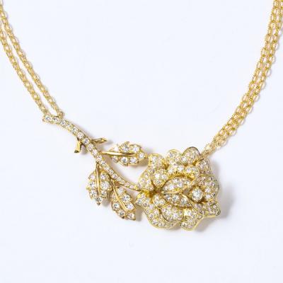 Modernist Stylized Rose Pendant Necklace with 3ct White Diamonds 18kt Gold