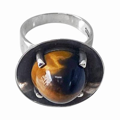 Modernist Swedish Silver Tigers Eye Ring 1970 Bengt Hallberg