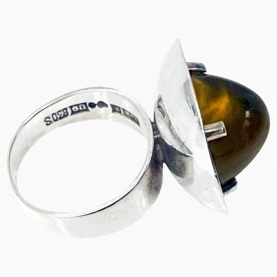 Modernist Swedish Silver Tigers Eye Ring 1970 Bengt Hallberg