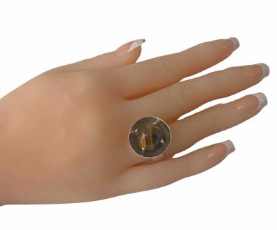 Modernist Swedish Silver Tigers Eye Ring 1970 Bengt Hallberg