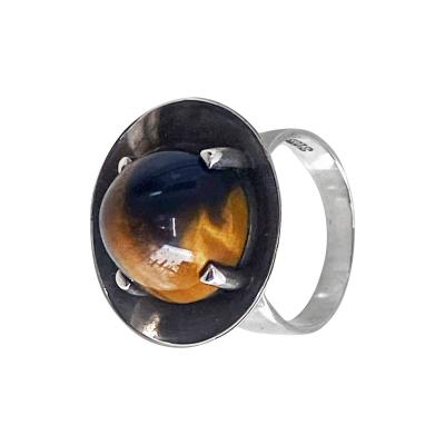 Modernist Swedish Silver Tigers Eye Ring 1970 Bengt Hallberg