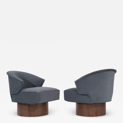 Modernist Swivel Chairs in Marine Velvet C 1950s