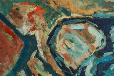 Modernist Table Scene Oil on Board 1960s