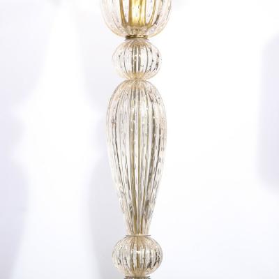 Modernist Torchiere in Amber Handblown Murano Glass w 24kt Gold Bands