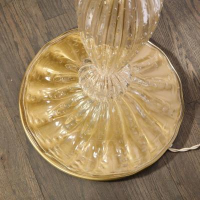 Modernist Torchiere in Amber Handblown Murano Glass w 24kt Gold Bands