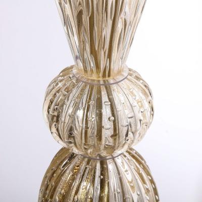 Modernist Torchiere in Amber Handblown Murano Glass w 24kt Gold Bands
