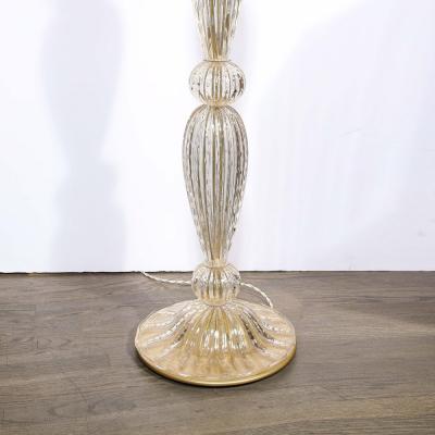 Modernist Torchiere in Amber Handblown Murano Glass w 24kt Gold Bands