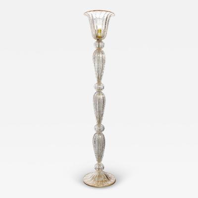 Modernist Torchiere in Amber Handblown Murano Glass w 24kt Gold Bands