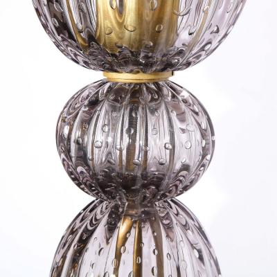 Modernist Torchiere in Smoked Handblown Murano Glass w 24kt Gold Bands