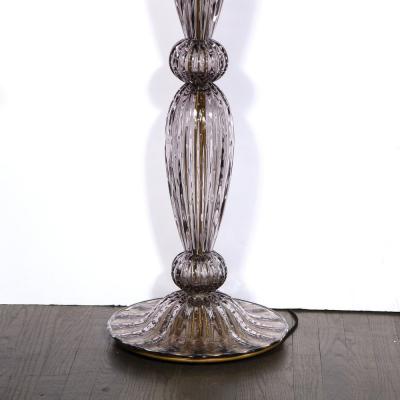 Modernist Torchiere in Smoked Handblown Murano Glass w 24kt Gold Bands