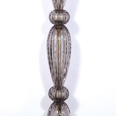 Modernist Torchiere in Smoked Handblown Murano Glass w 24kt Gold Bands
