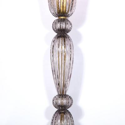 Modernist Torchiere in Smoked Handblown Murano Glass w 24kt Gold Bands