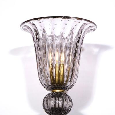 Modernist Torchiere in Smoked Handblown Murano Glass w 24kt Gold Bands