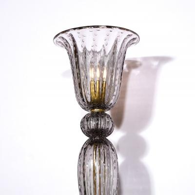 Modernist Torchiere in Smoked Handblown Murano Glass w 24kt Gold Bands