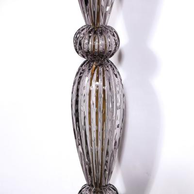 Modernist Torchiere in Smoked Handblown Murano Glass w 24kt Gold Bands