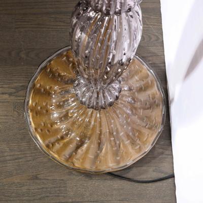 Modernist Torchiere in Smoked Handblown Murano Glass w 24kt Gold Bands