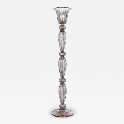 Modernist Torchiere in Smoked Handblown Murano Glass w 24kt Gold Bands