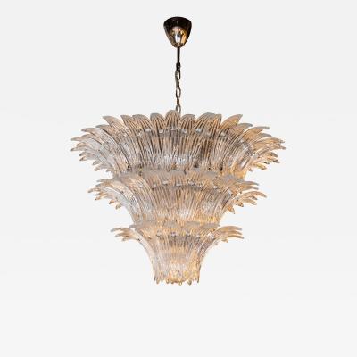 Modernist Translucent Three Tier Palma Hand Blown Murano Glass Chandelier