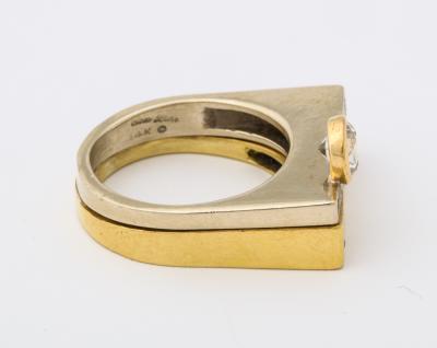 Modernist Two Color Gold Ring and Diamonds
