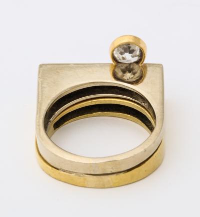 Modernist Two Color Gold Ring and Diamonds
