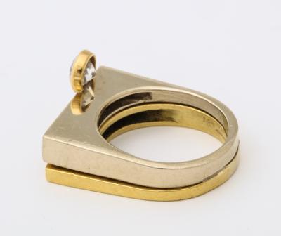 Modernist Two Color Gold Ring and Diamonds