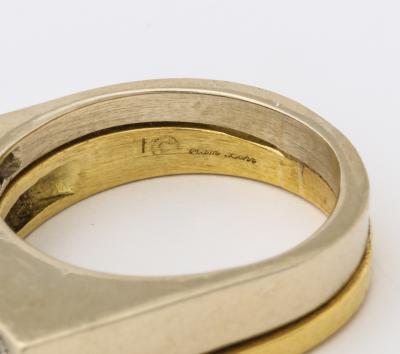 Modernist Two Color Gold Ring and Diamonds
