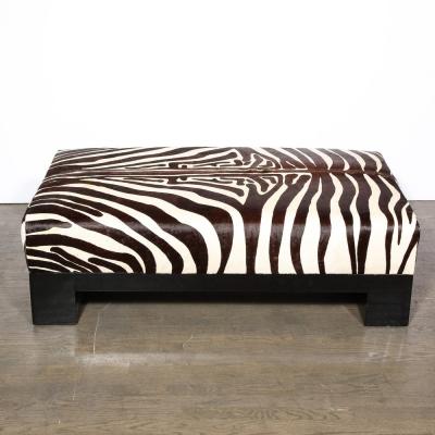 Modernist Upholstered Ottoman in Authentic Zebra Hide w Ebonized Walnut Base