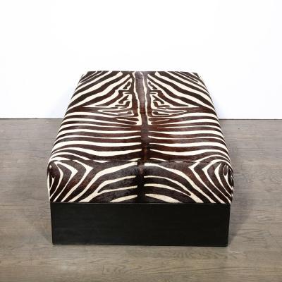 Modernist Upholstered Ottoman in Authentic Zebra Hide w Ebonized Walnut Base