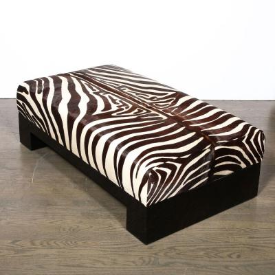 Modernist Upholstered Ottoman in Authentic Zebra Hide w Ebonized Walnut Base
