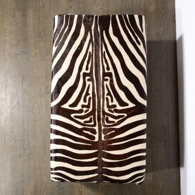 Modernist Upholstered Ottoman in Authentic Zebra Hide w Ebonized Walnut Base