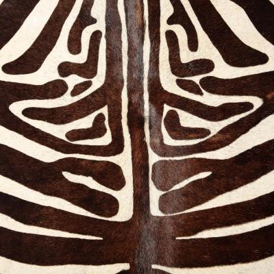 Modernist Upholstered Ottoman in Authentic Zebra Hide w Ebonized Walnut Base