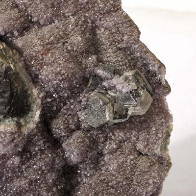 Modernist Uruguayan Amethyst Rock Crystal Specimen on Black Lacquer Base