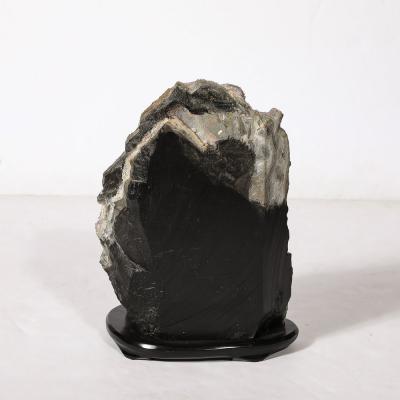 Modernist Uruguayan Amethyst Rock Crystal Specimen on Black Lacquer Base