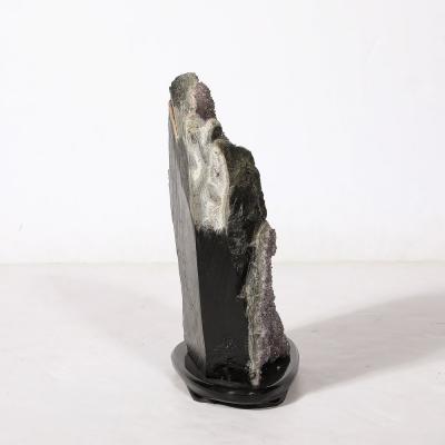 Modernist Uruguayan Amethyst Rock Crystal Specimen on Black Lacquer Base