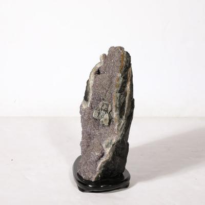Modernist Uruguayan Amethyst Rock Crystal Specimen on Black Lacquer Base