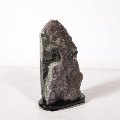 Modernist Uruguayan Amethyst Rock Crystal Specimen on Black Lacquer Base