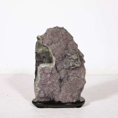Modernist Uruguayan Amethyst Rock Crystal Specimen on Black Lacquer Base