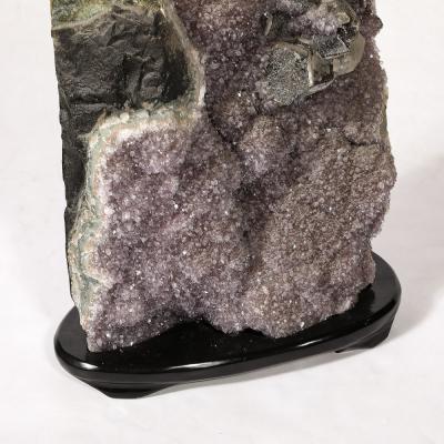 Modernist Uruguayan Amethyst Rock Crystal Specimen on Black Lacquer Base