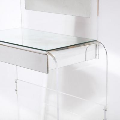Modernist Vanity Table in Lucite Mirrored Glass