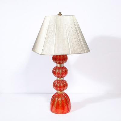 Modernist Vermillion Handblown Murano Banded Table Lamp with 24kt Gold Flecks