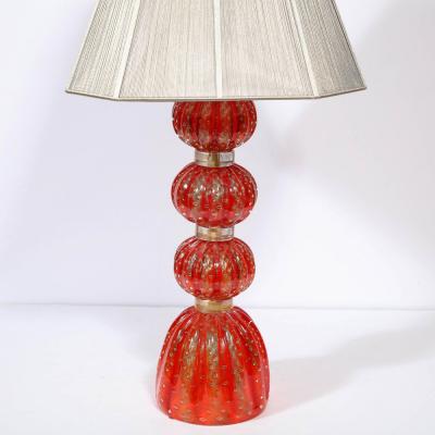 Modernist Vermillion Handblown Murano Banded Table Lamp with 24kt Gold Flecks