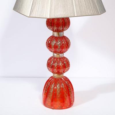 Modernist Vermillion Handblown Murano Banded Table Lamp with 24kt Gold Flecks