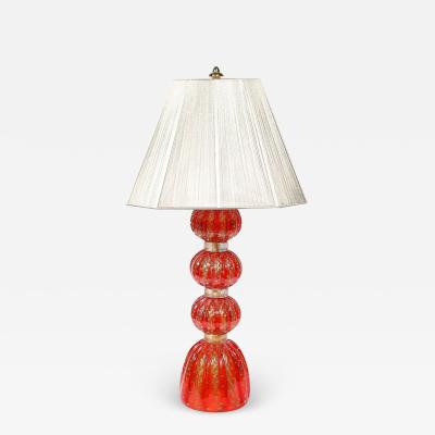 Modernist Vermillion Handblown Murano Banded Table Lamp with 24kt Gold Flecks